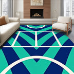Navy Teal Chevron Geometric Arcs Rug