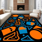 Bold Orange Blue Geometric Circuit Rug