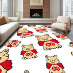 Cute Beige Bear Red Heart Motif Rug