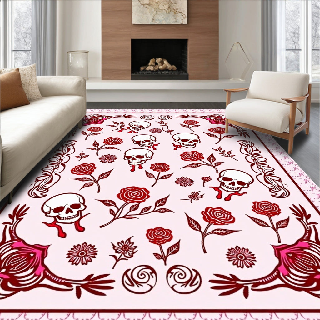 Dark Red Gothic Cranial Rose Arrangement Rug