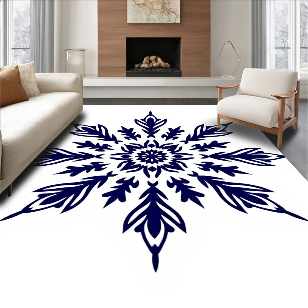 Deep Indigo Starburst Mandala Rug