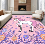 Pink Unicorn Garden With Butterflies Rug