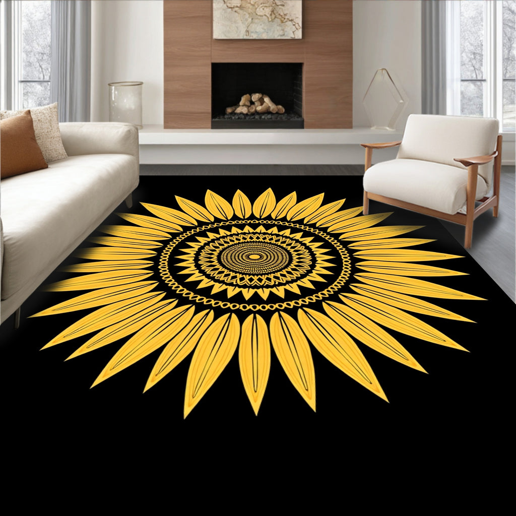 Golden Sunflower Mandala Rays Rug