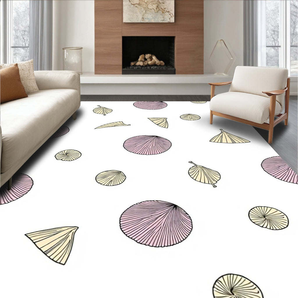Pale Pink Yellow Shell Scatter Rug