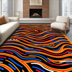 Dynamic Swirls Orange Blue Red Waves Rug