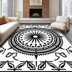 Bold Black Sunburst Medallion Compass Rug