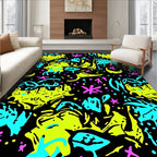 Neon Abstract Splatter Stars And Moons Rug