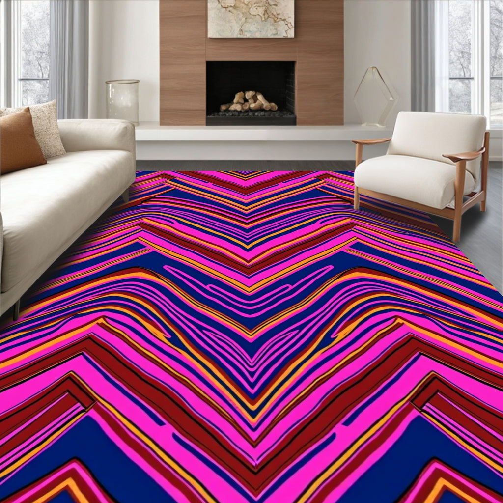 Vibrant Pink Blue Chevron Stripes Rug