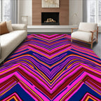 Vibrant Pink Blue Chevron Stripes Rug
