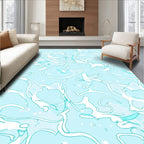 Arctic White Blue Swirl Abstract Rug