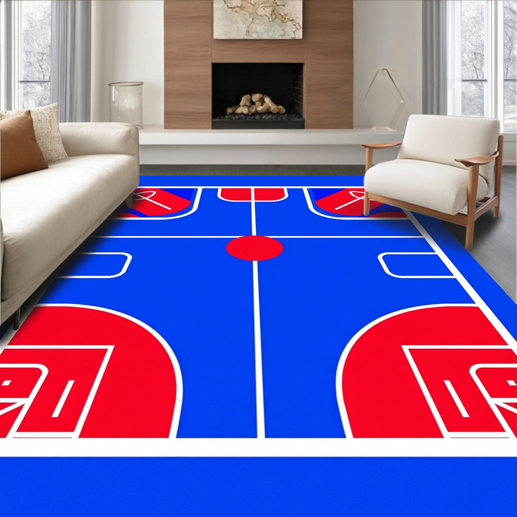 Bold Blue Red Court Lines Rug