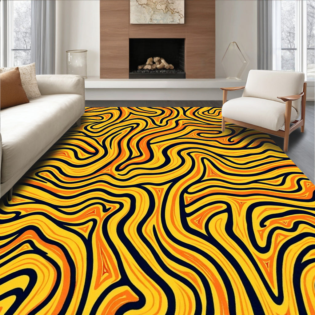 Bold Yellow Orange Swirl Rug
