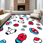 Red Blue Whimsical Sock Roundels Rug