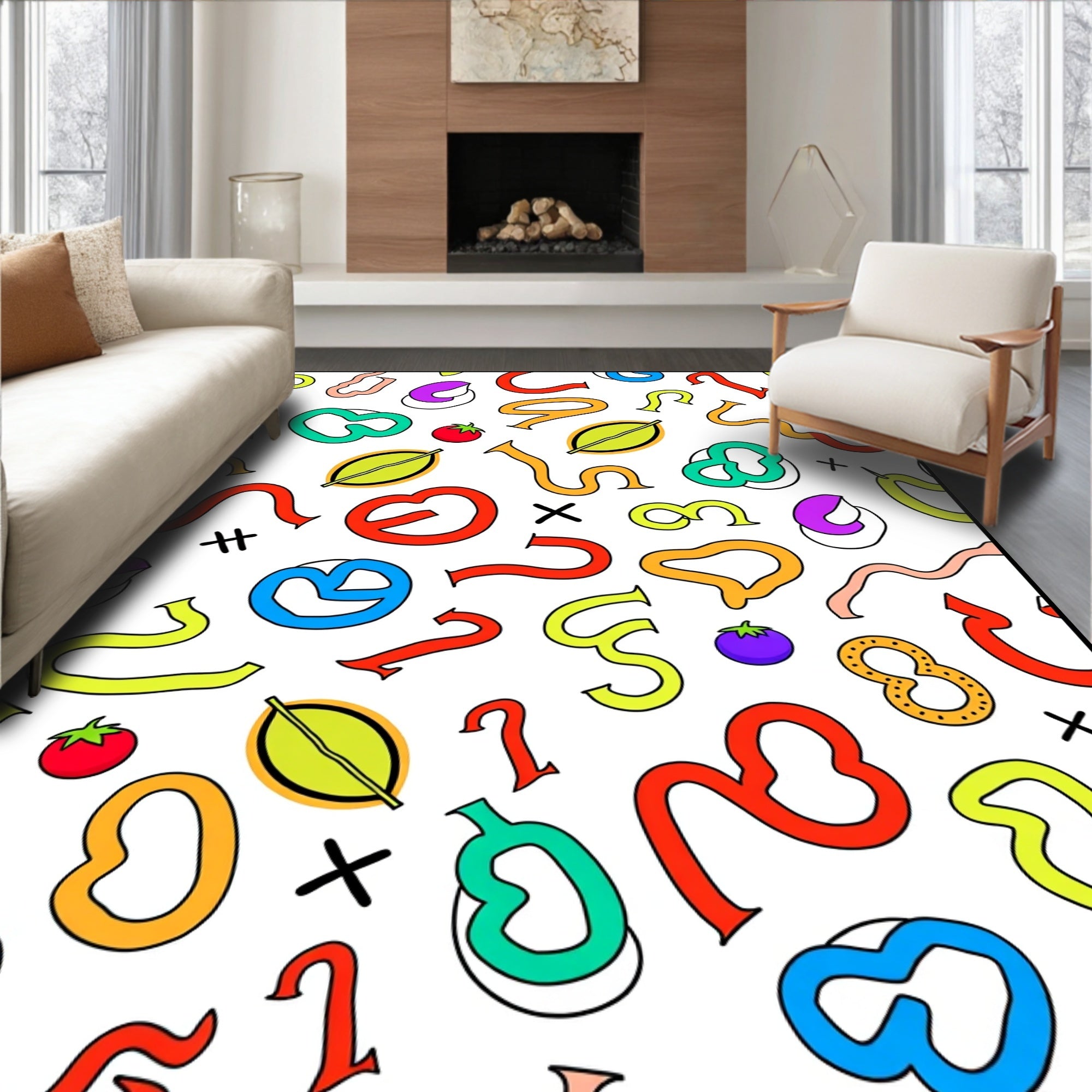 Playful Abstract Shapes And Food Collage Rug