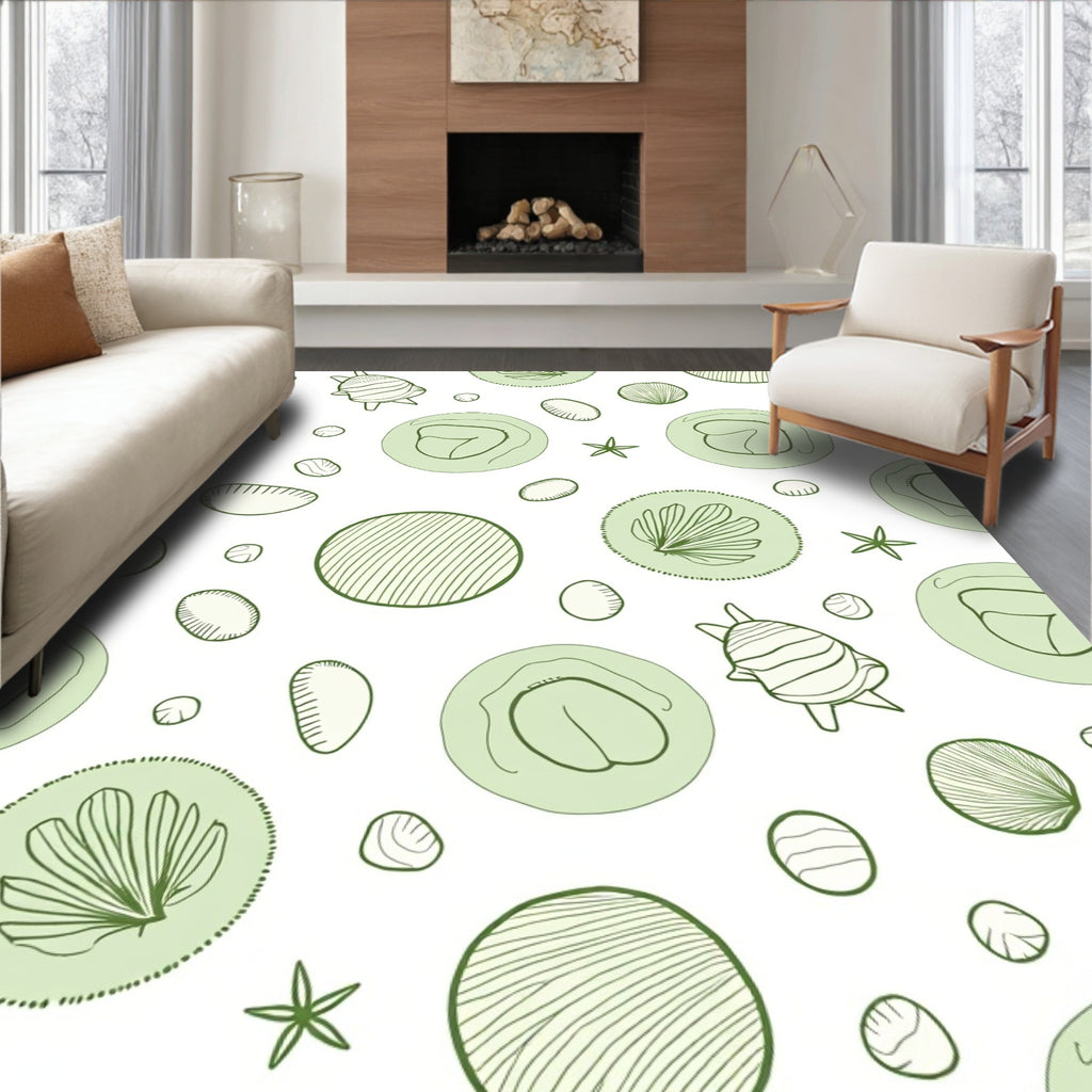 Sea Life Elements Green Circles Rug