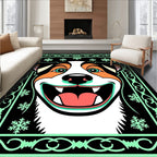 Black Mint Green Smiling Dog Snowflakes Rug