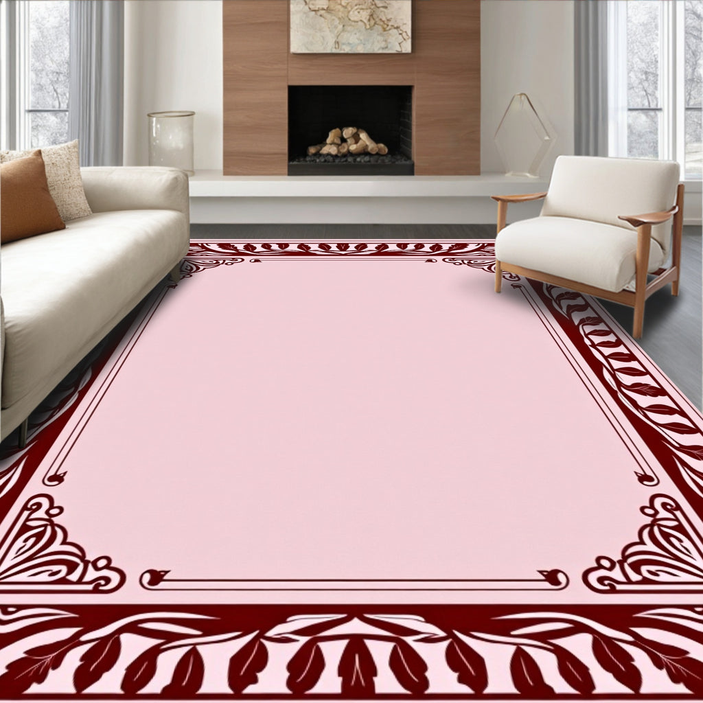 Deep Red Natural Foliage Border Rug