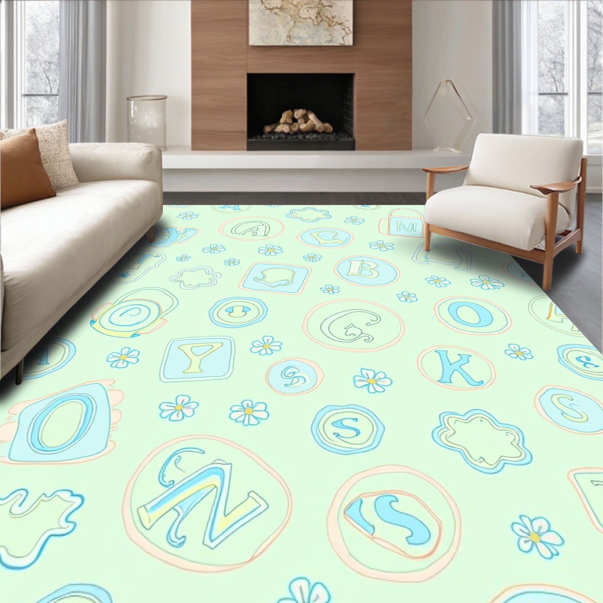 Whimsical Alphabet Garden Blooms Rug