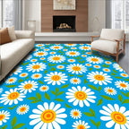 Vibrant White Daisy Blooms Blue Background Rug