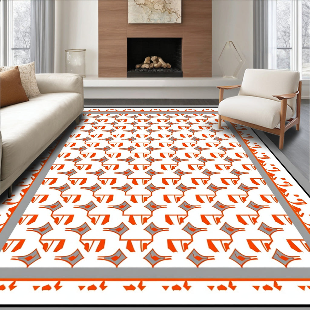 Geometric Orange Gray Diamond Trail Rug