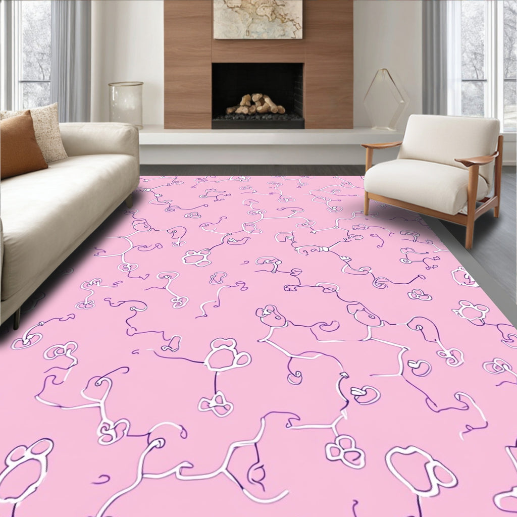 Pink Whimsical Line Art Whimsical Vines Rug