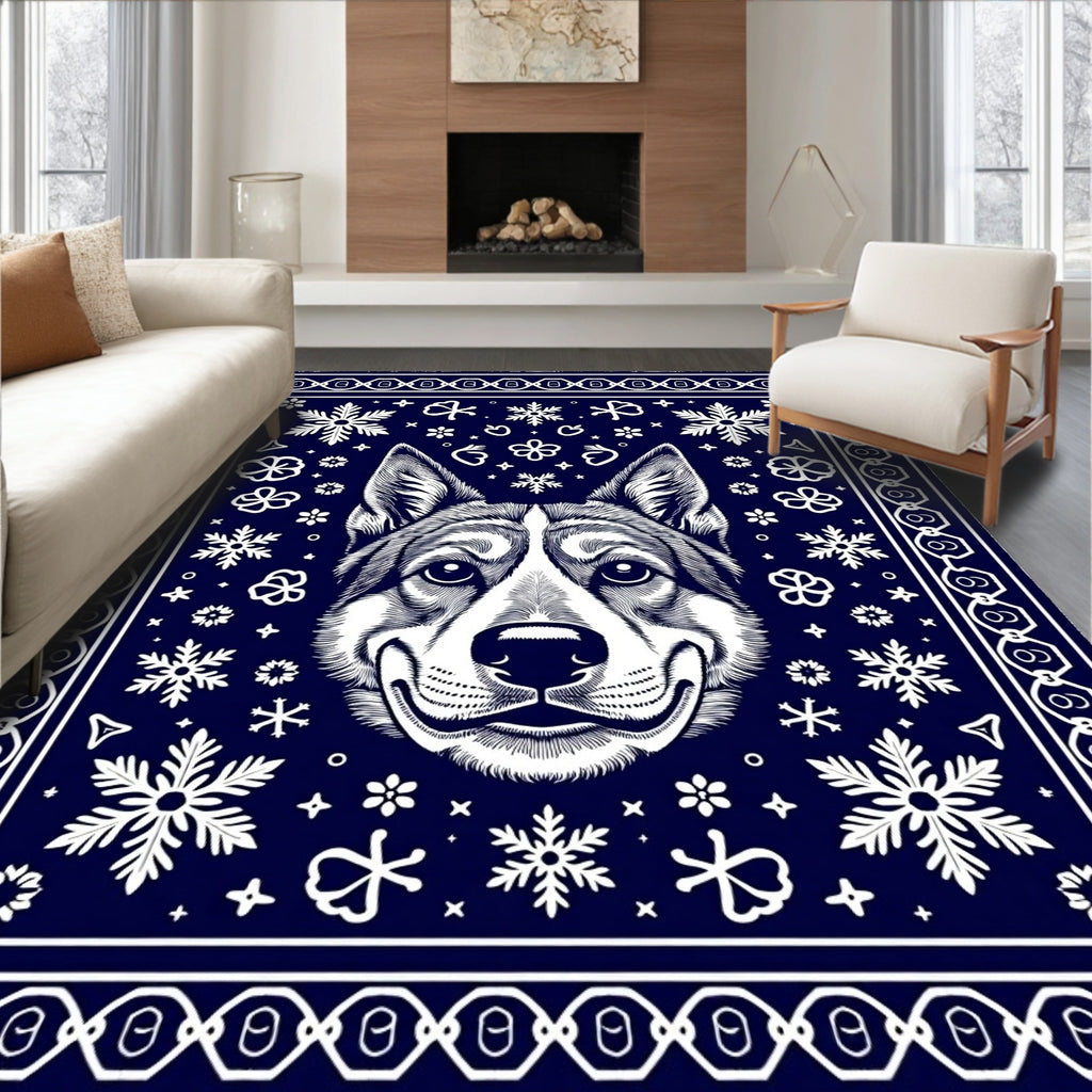Navy White Corgi Snowflake Blanket Rug