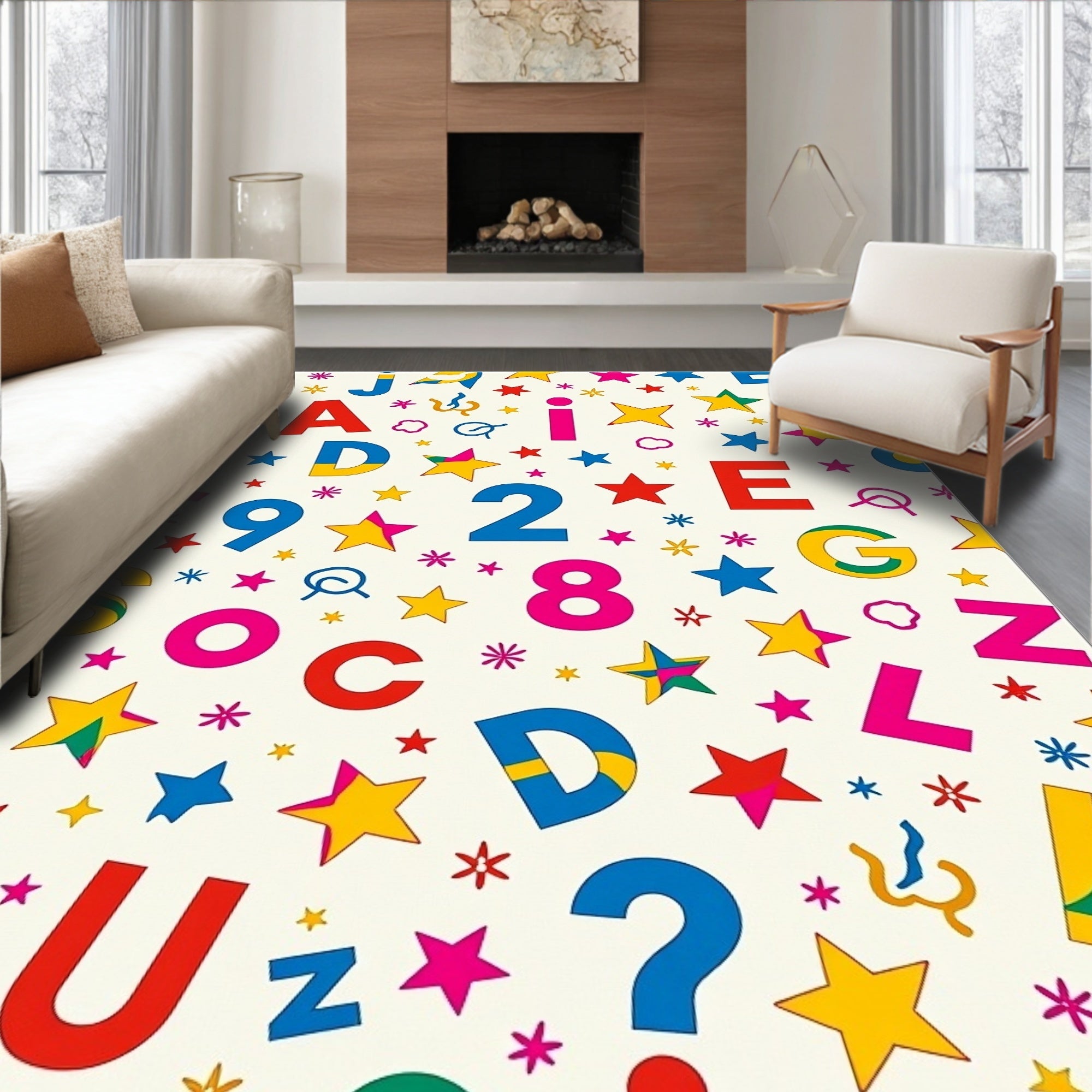 Retro Alphabet and Stars Scatter Rug