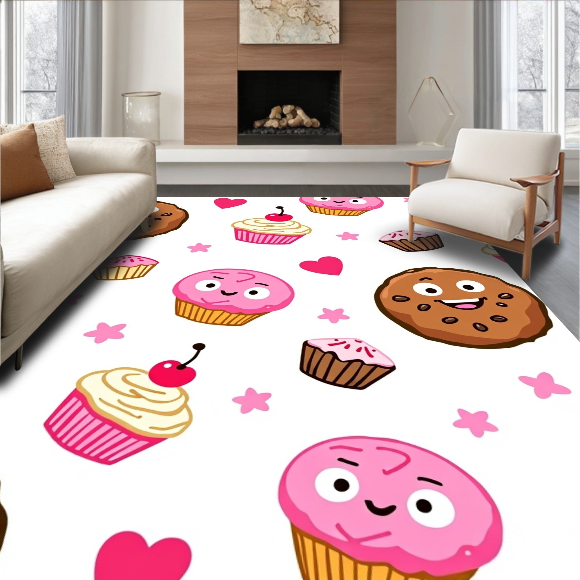 Cute Kawaii Cookies and Cupcakes Hearts Rug