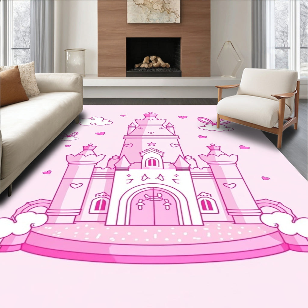 Pink Castle Hearts and Clouds Rug