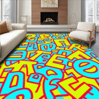 Bright Neon Graffiti Word Cloud Rug
