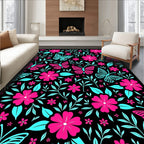 Pink Floral Teal Butterfly Garden Rug