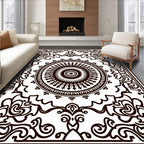 Ornate Black and White Mandala Border Rug