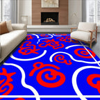 Blue Red Abstract Swirls Rug
