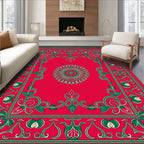 Crimson Green Ornamental Medallion Border Rug