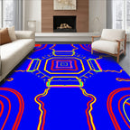 Vibrant Blue Red Yellow Geometric Medallion Rug