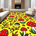 Red White Mushroom Floral Yellow Background Rug