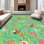 Green Whimsical Creature Floral Garden Rug