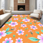 Retro Orange Pink Floral Garden Rug