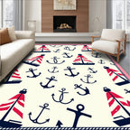 Nautical Red Sailboats and Anchors Rug