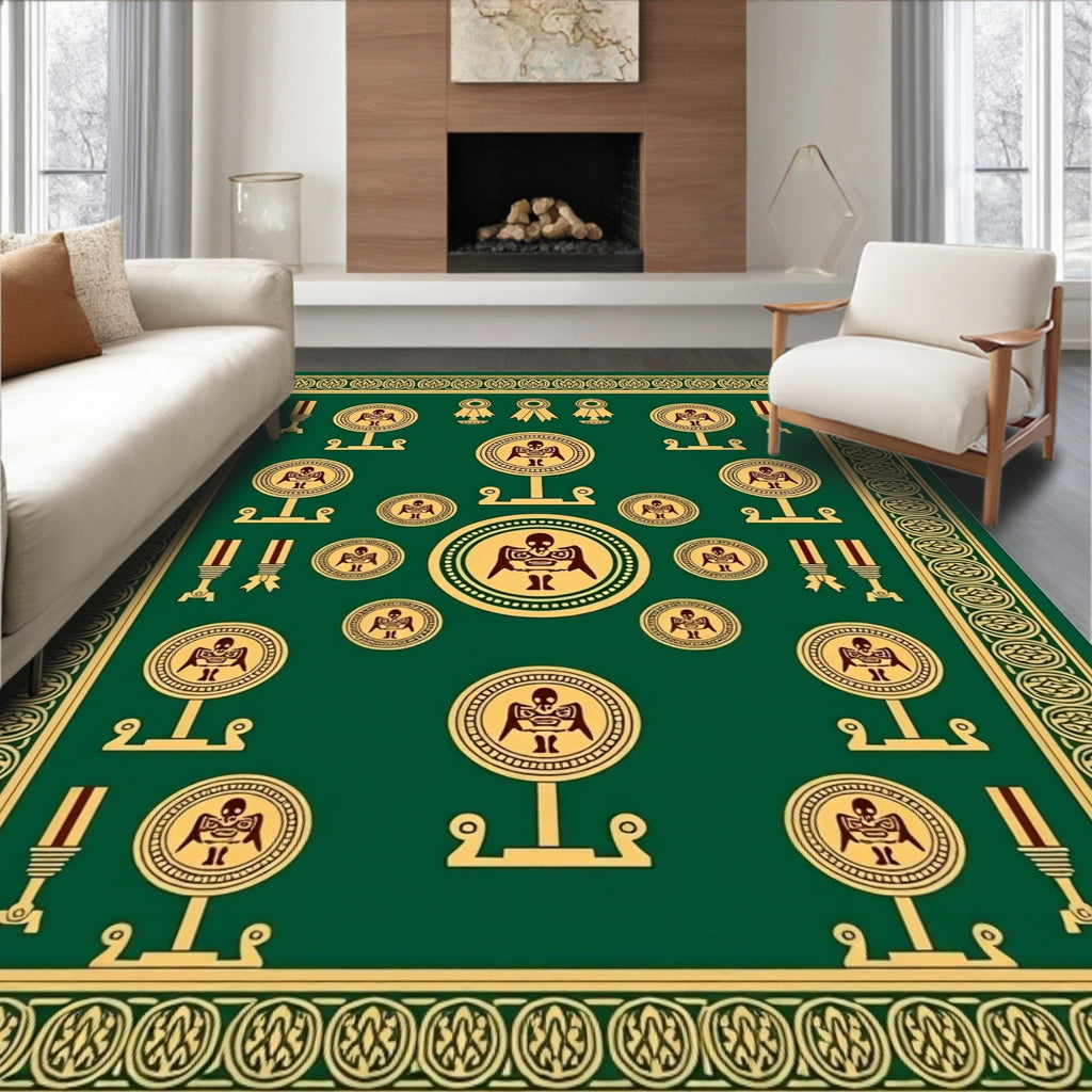 Emerald Gold Emblem Medallion Border Rug