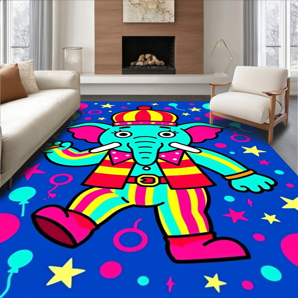 Circus Elephant Vibrant Striped Cotton Candy Rug