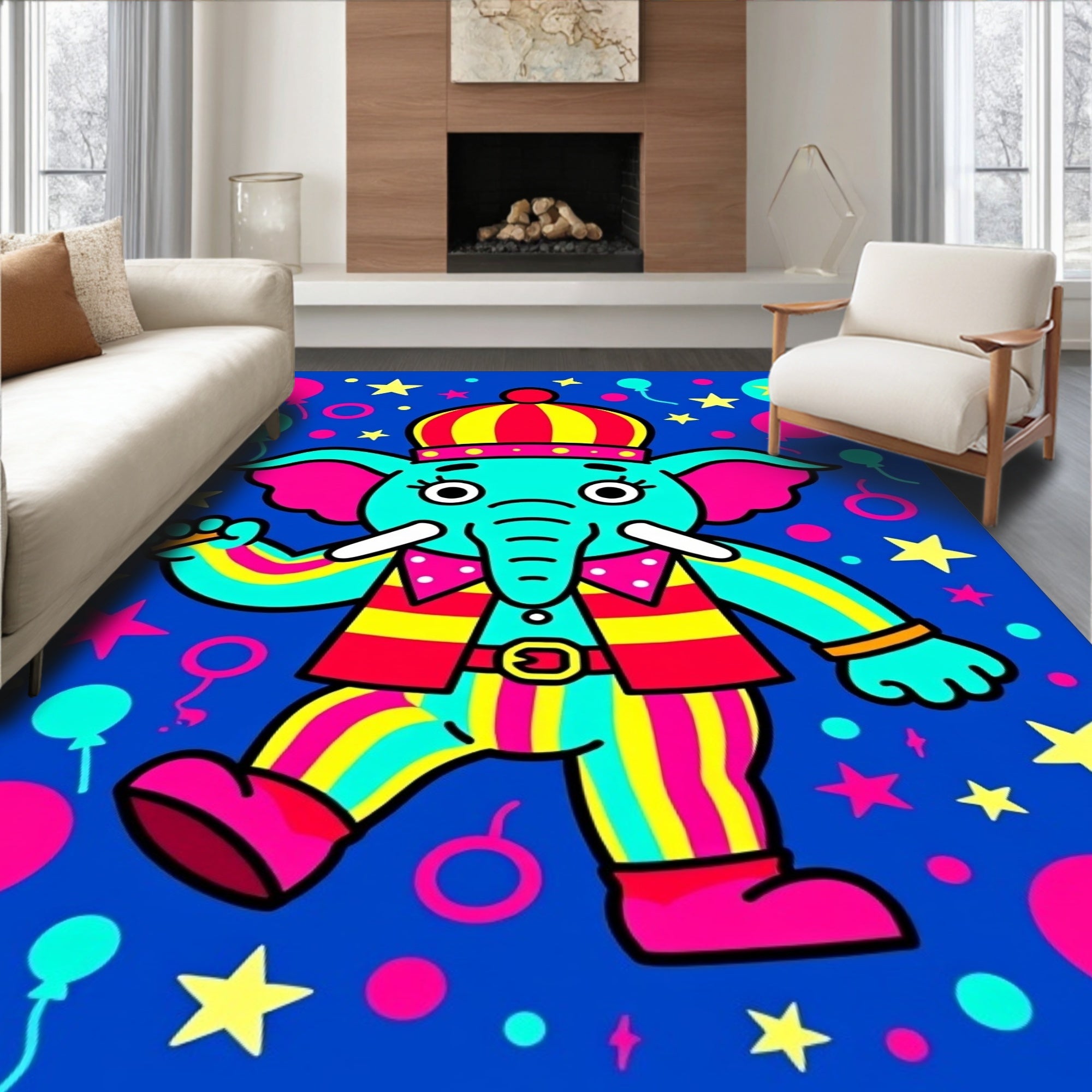 Circus Elephant Vibrant Striped Cotton Candy Rug
