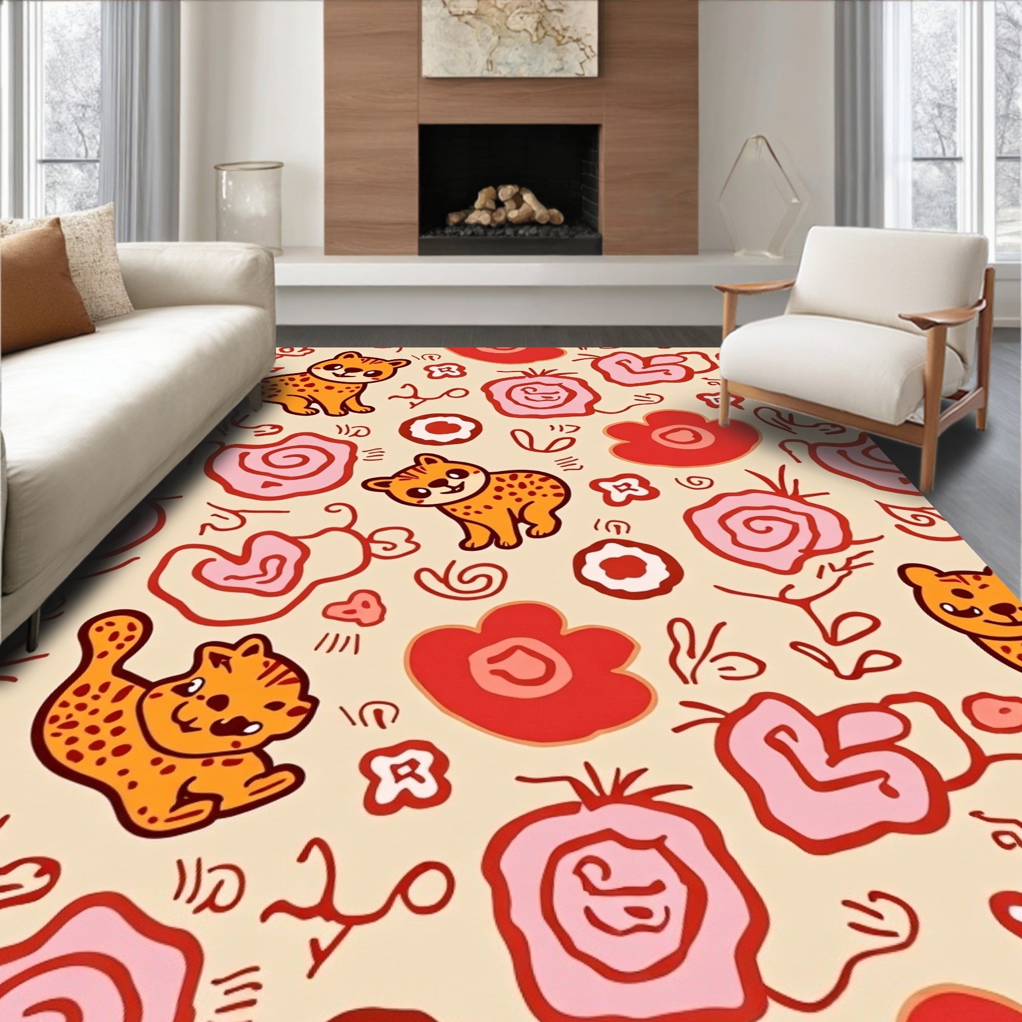 Cheeky Cheetah Floral Sketch Cream Rug