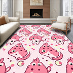 Kawaii Pink Blob Creatures Polka Dot Rug