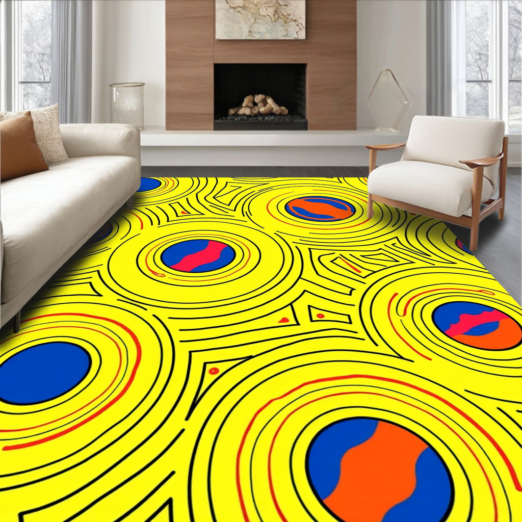 Vibrant Yellow Concentric Circles Rug
