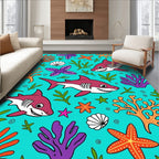 Happy Sharks Coral Reef Seabed Scene Rug