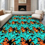 Bold Orange Black Abstract Swirl Rug