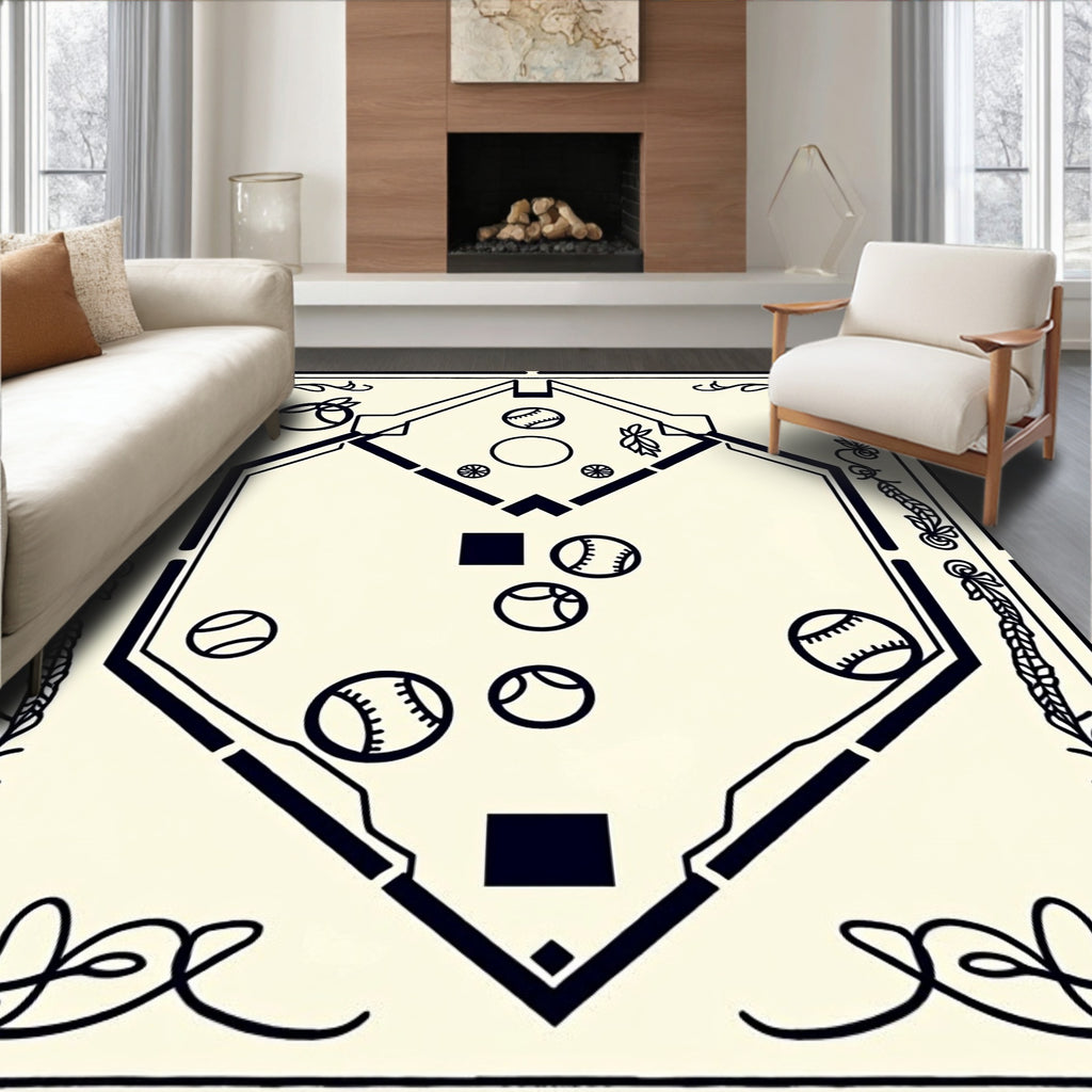 Vintage Baseball Diamond Outline Border Rug