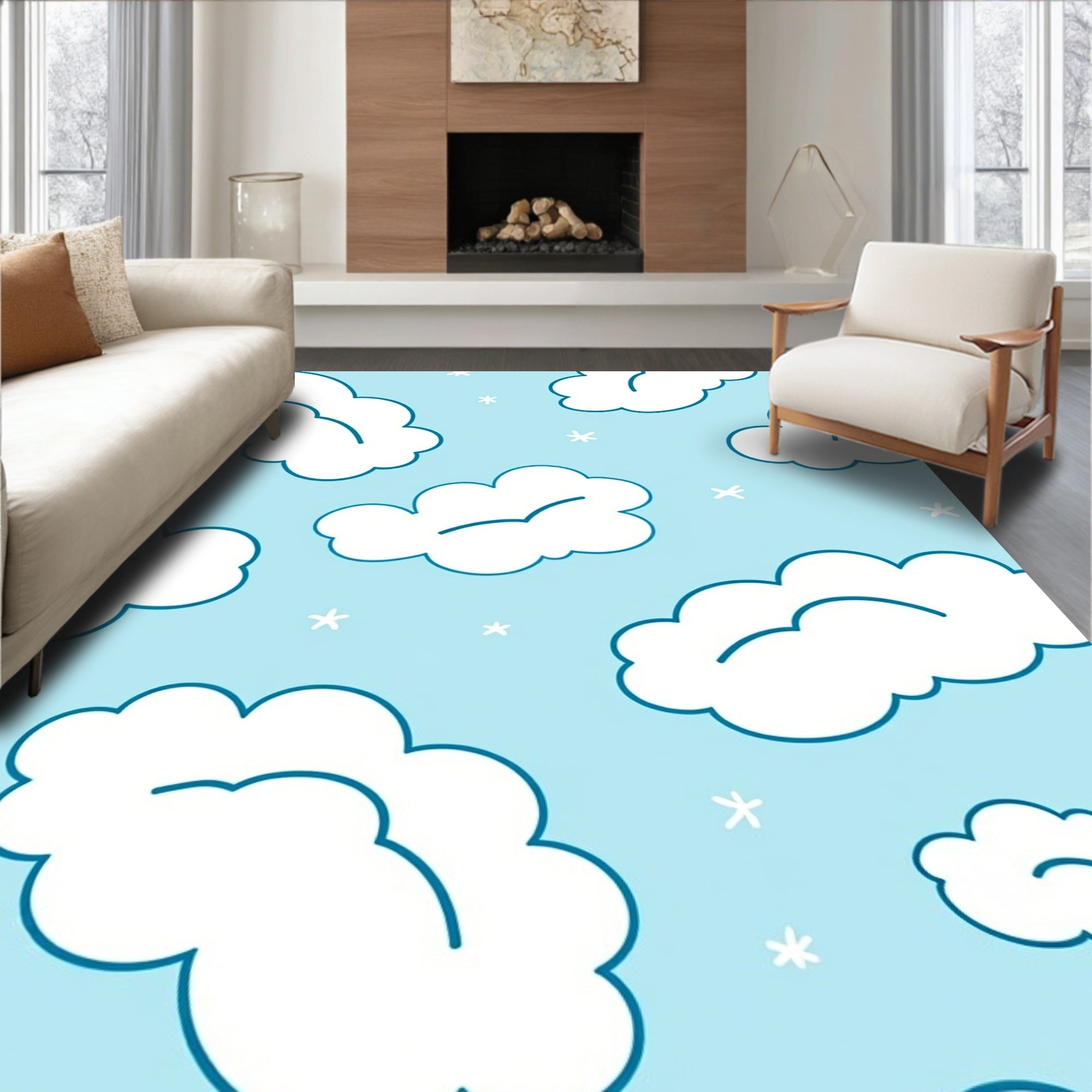 Whimsical Blue Sky Cloud Scatter Rug