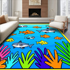 Whimsical Ocean Shark Aquatic Flora Fun Rug